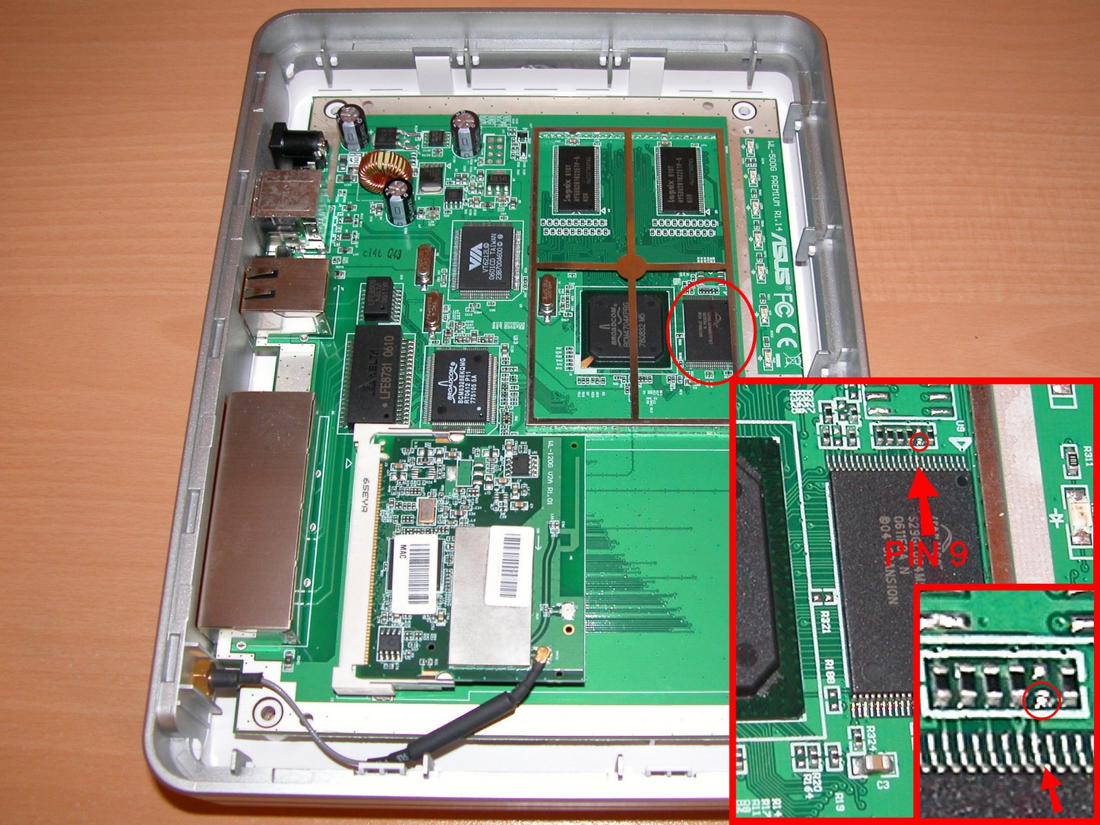 Asus wl500g inside location of pin 9